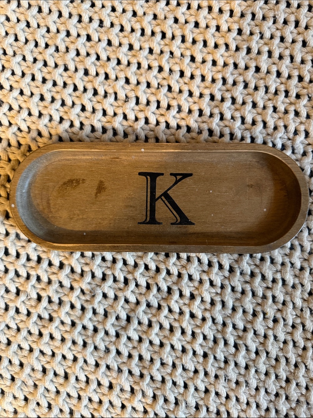 Source Unknown Brown Wooden Monogram Tray with Black 'K'
